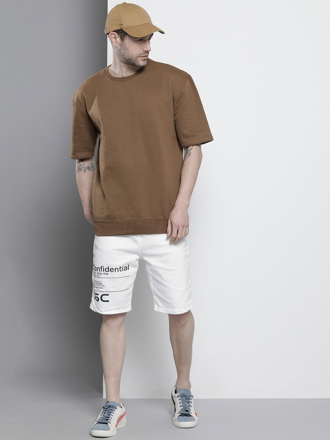 The Indian Garage Co Men White Typography Printed Slim Fit Shorts