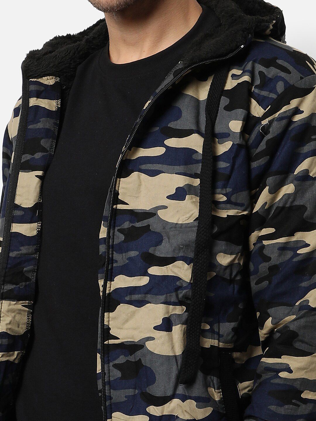 Campus Sutra Men Grey Beige Camouflage Windcheater Outdoor Cotton Tailored Jacket