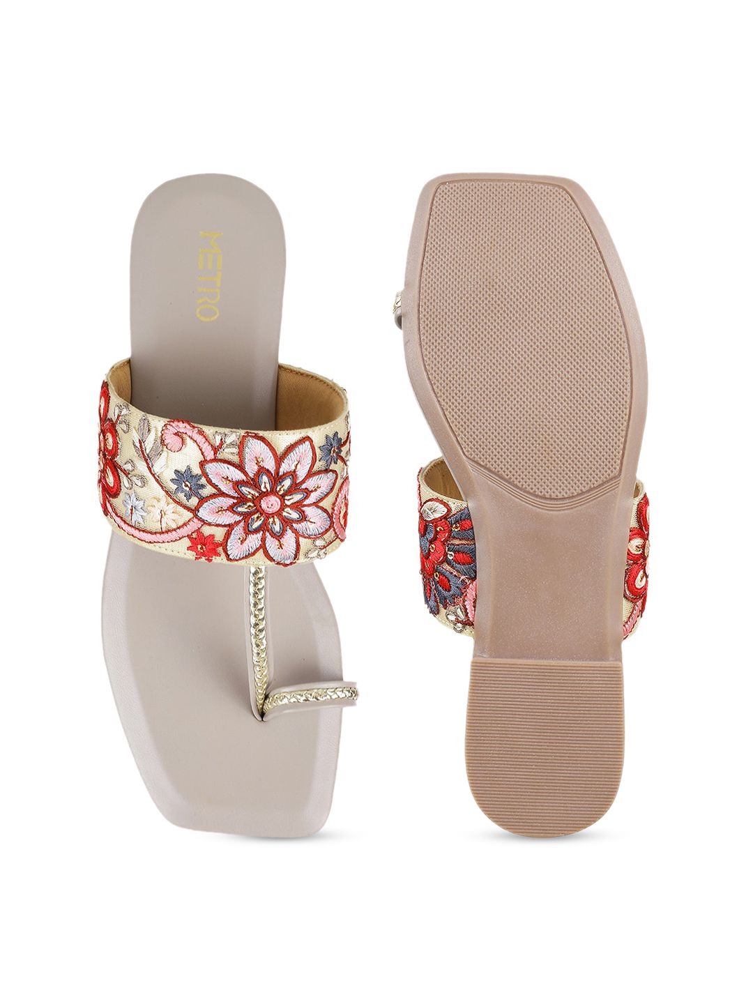 Metro Women Grey Embellished One Toe Flats