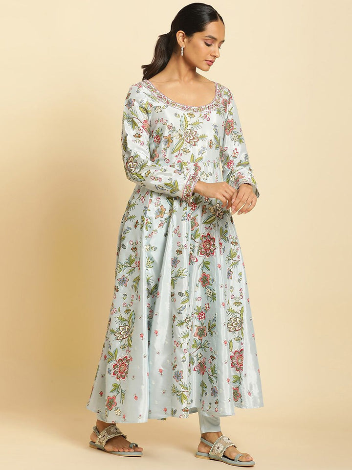 W Floral Printed Anarkali Kurta With Leggings & Dupatta