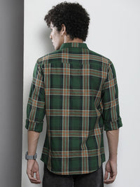 The Indian Garage Co Men Green & Beige Tartan Checks Checked Casual Shirt