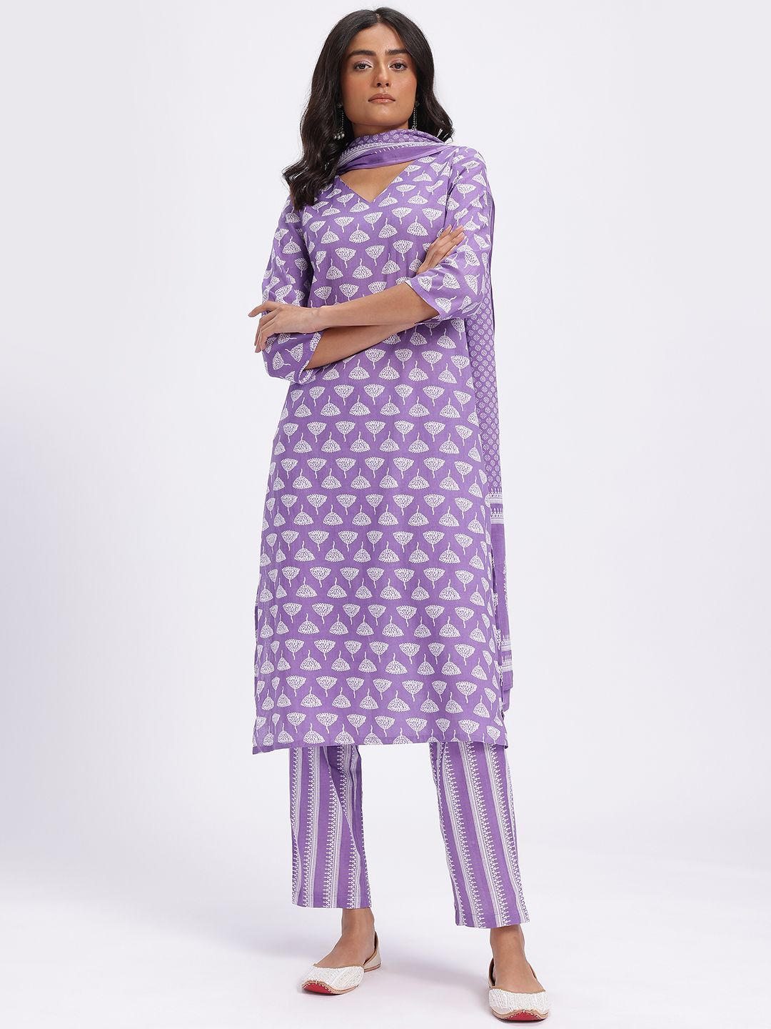 Anouk Printed Pure Cotton Kurta with Trousers & Dupatta