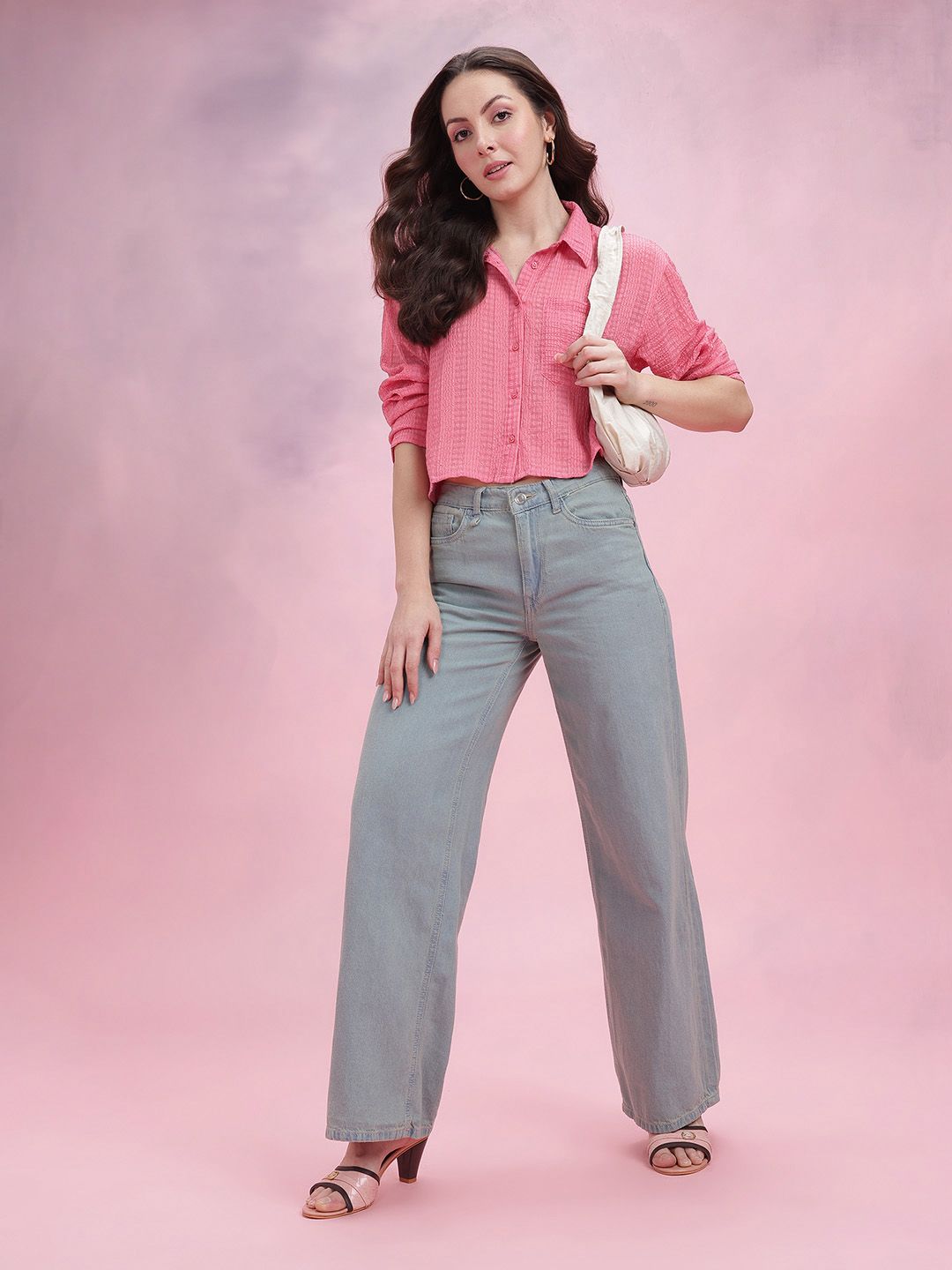 DressBerry Seersucker Checked Boxy Casual Shirt