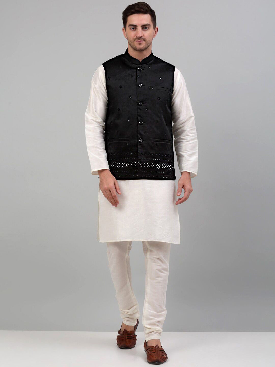 Jompers Embroidered Silk Cotton Nehru Jackets