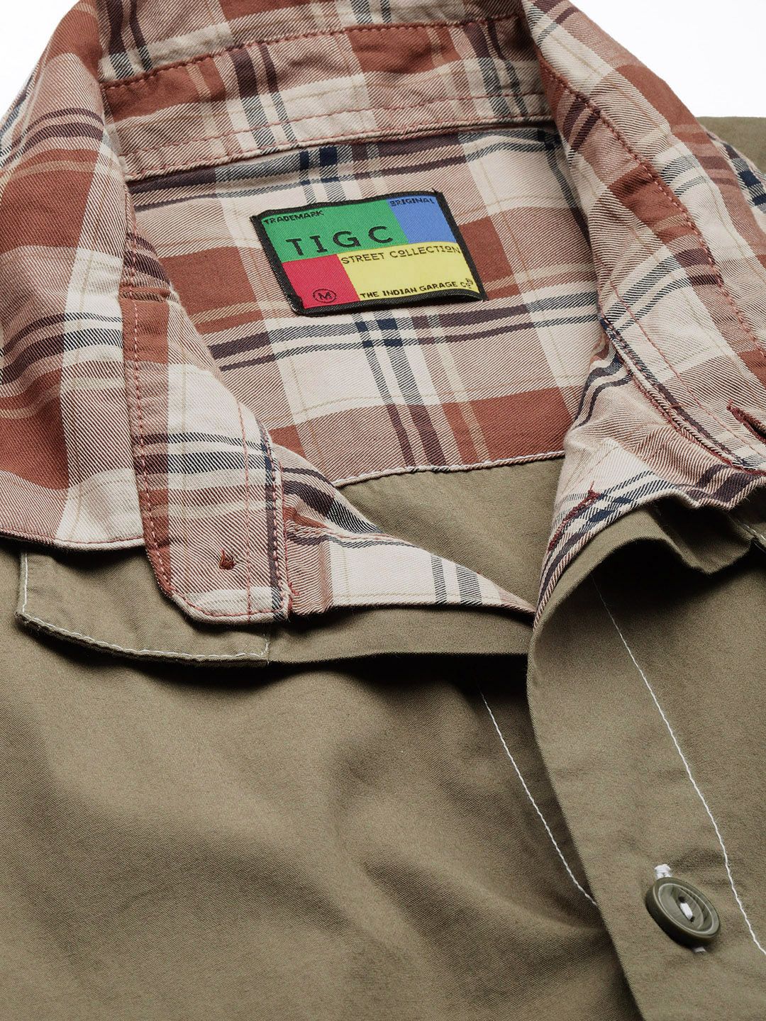 The Indian Garage Co Men Olive Boxy Fit Solid Street Wear Shirt