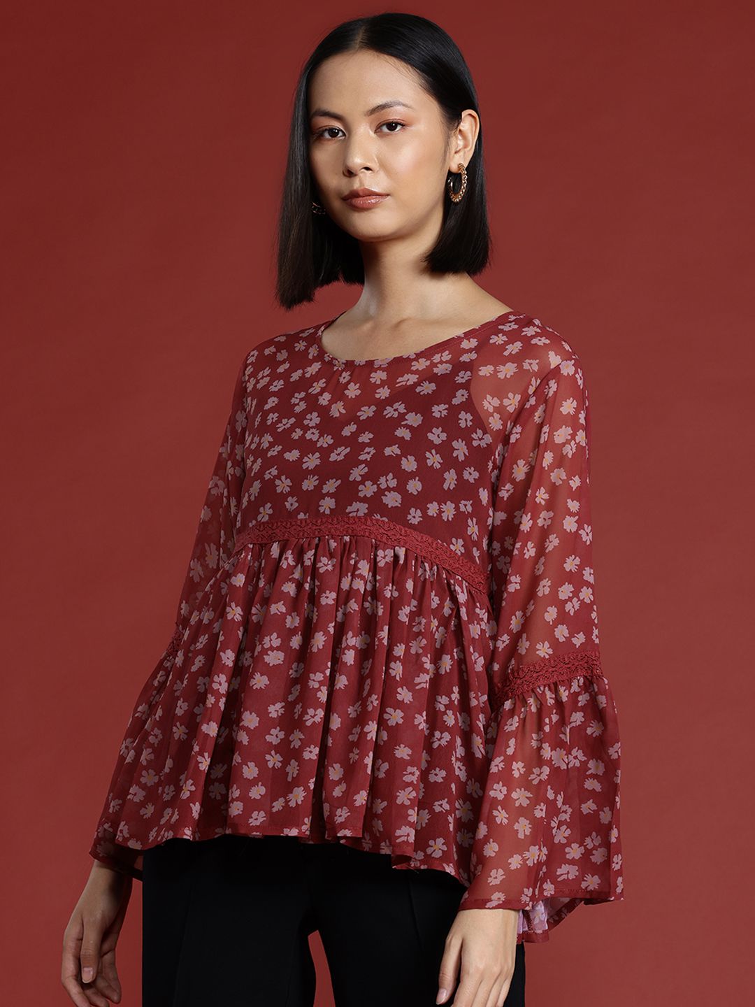 all about you Floral Print Semi-Sheer Top
