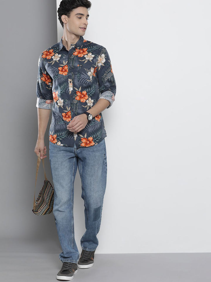 The Indian Garage Co Men Blue Cotton Classic Printed Casual Shirt