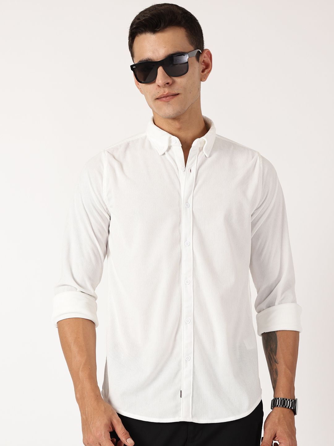Thomas Scott Men Premium Button-Down Collar Corduroy Cotton Casual Shirt