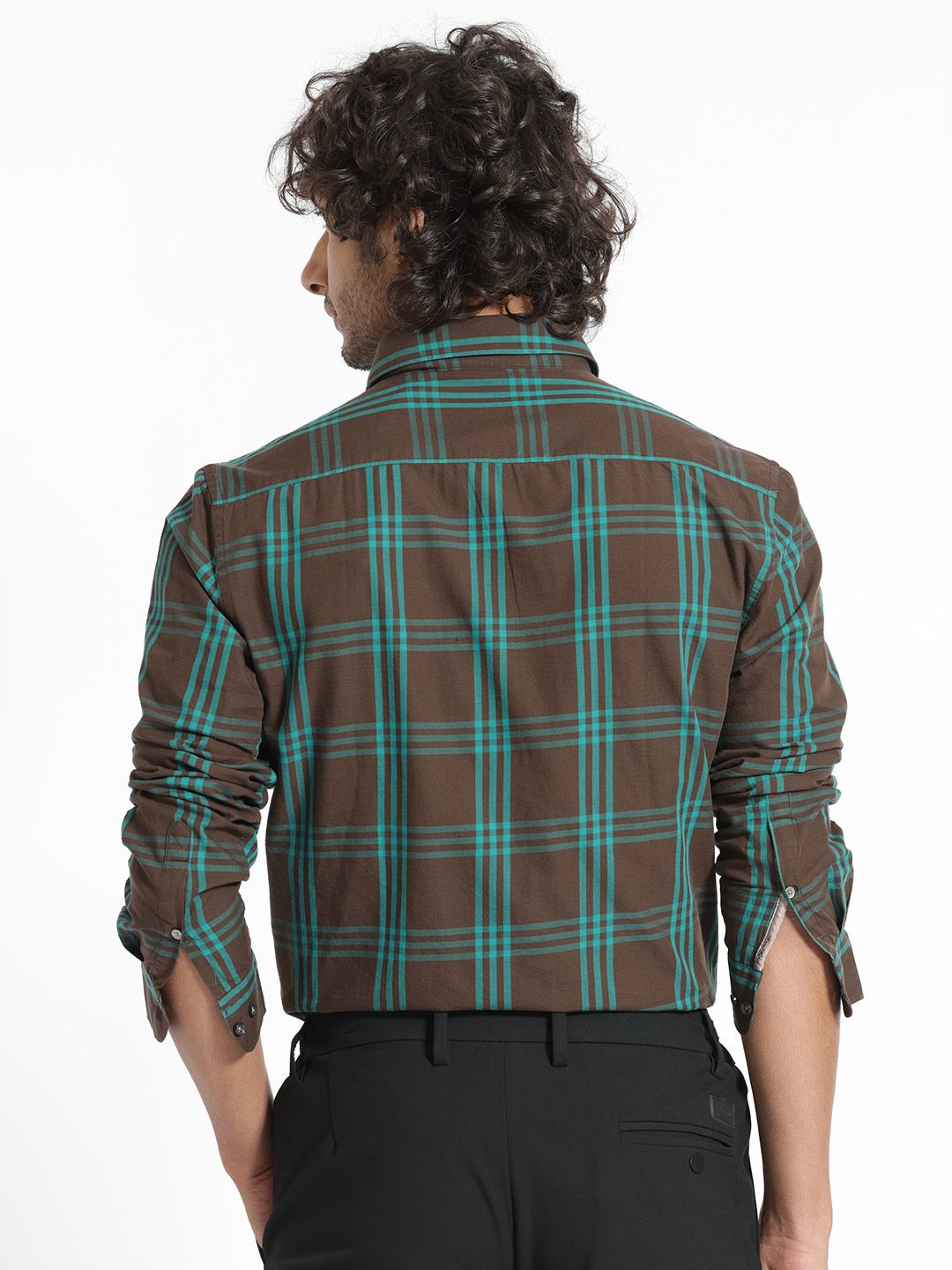 RARE RABBIT Men Brown Slim Fit Tartan Checks Checked Cotton Casual Shirt