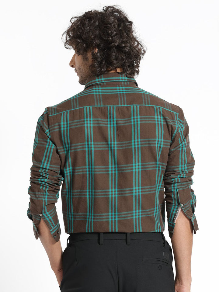 RARE RABBIT Men Brown Slim Fit Tartan Checks Checked Cotton Casual Shirt