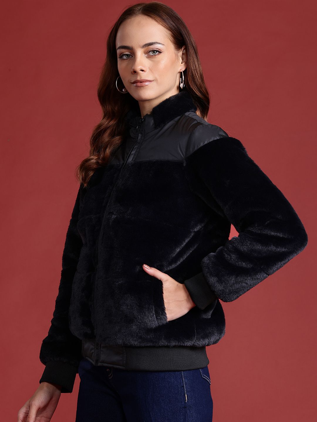 all about you Faux-Fur Detail Bomber Jacket