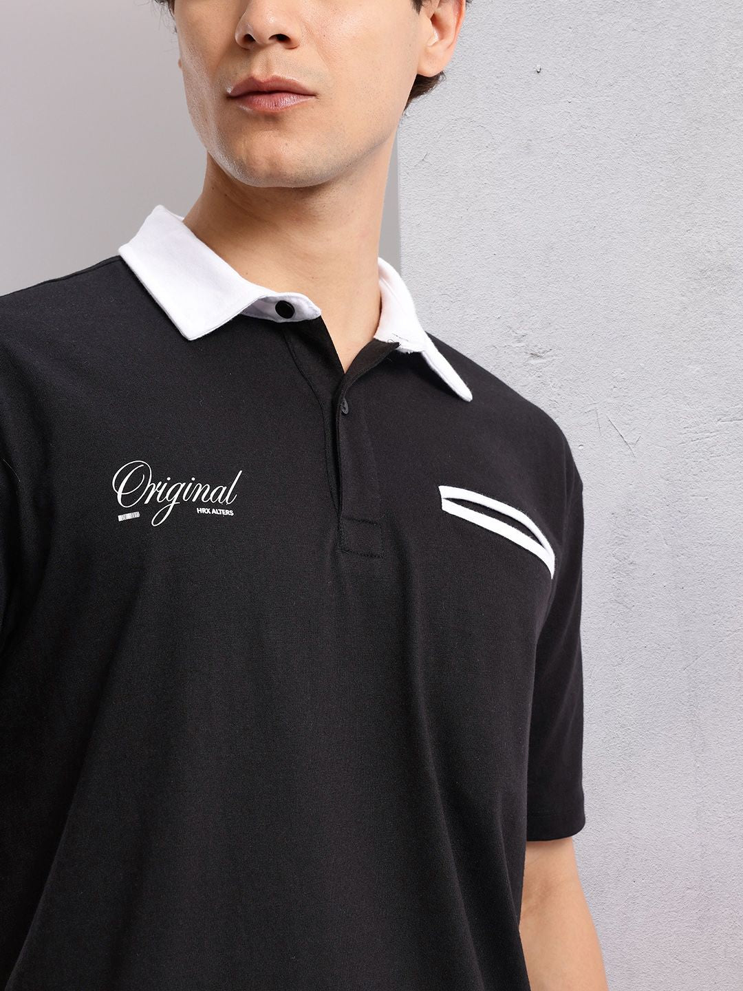 HRX by Hrithik Roshan Typography Print Detail Drop-Sleeves Relaxed Fit Polo Collar T-shirt