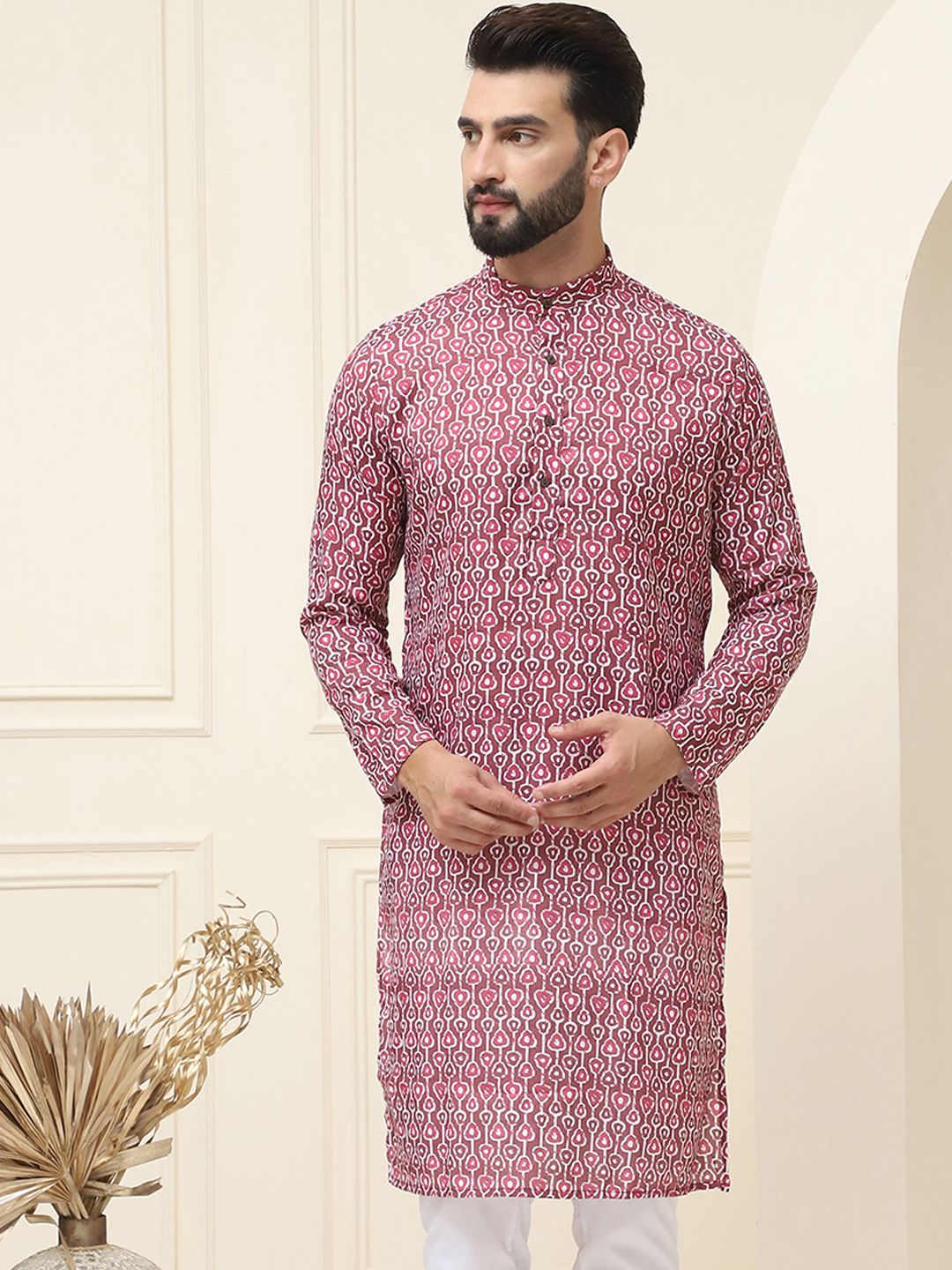 SOJANYA Men Black & Grey Ethnic Motifs Printed Cotton Kurta