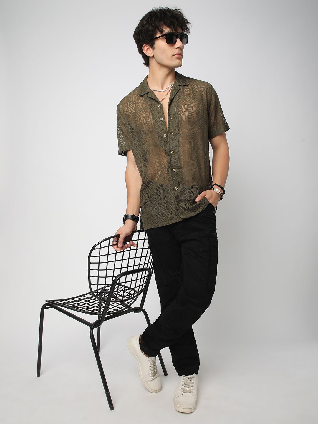 VASTRADO Men Classic Lapel Collar Solid Oversized Casual Shirt