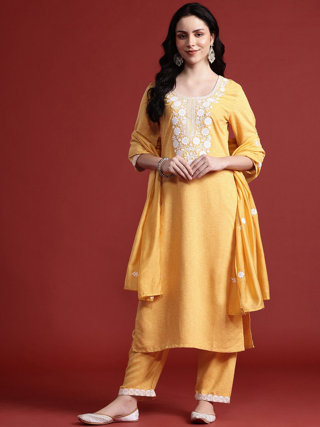 Anouk Yoke Design Regular Sequinned Kurta with Trousers &  Dupatta