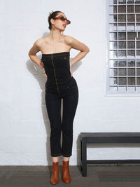 SASSAFRAS Strapless Denim Jumpsuit