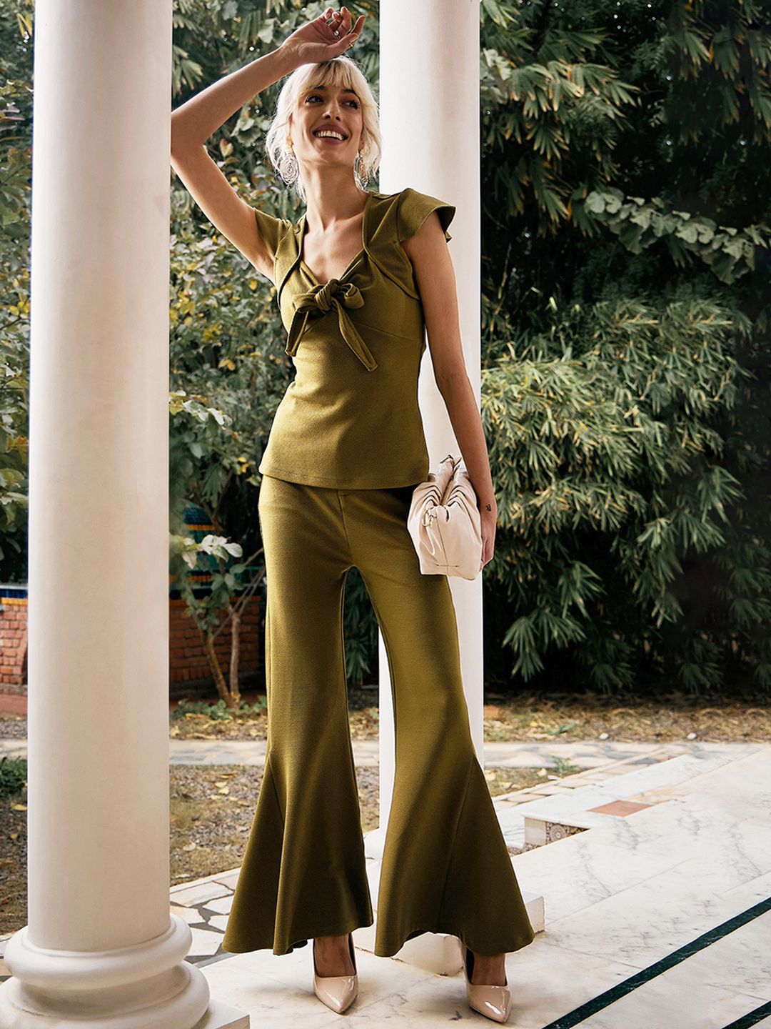 SASSAFRAS Women Green Slim Fit High-Rise Bootcut Trousers