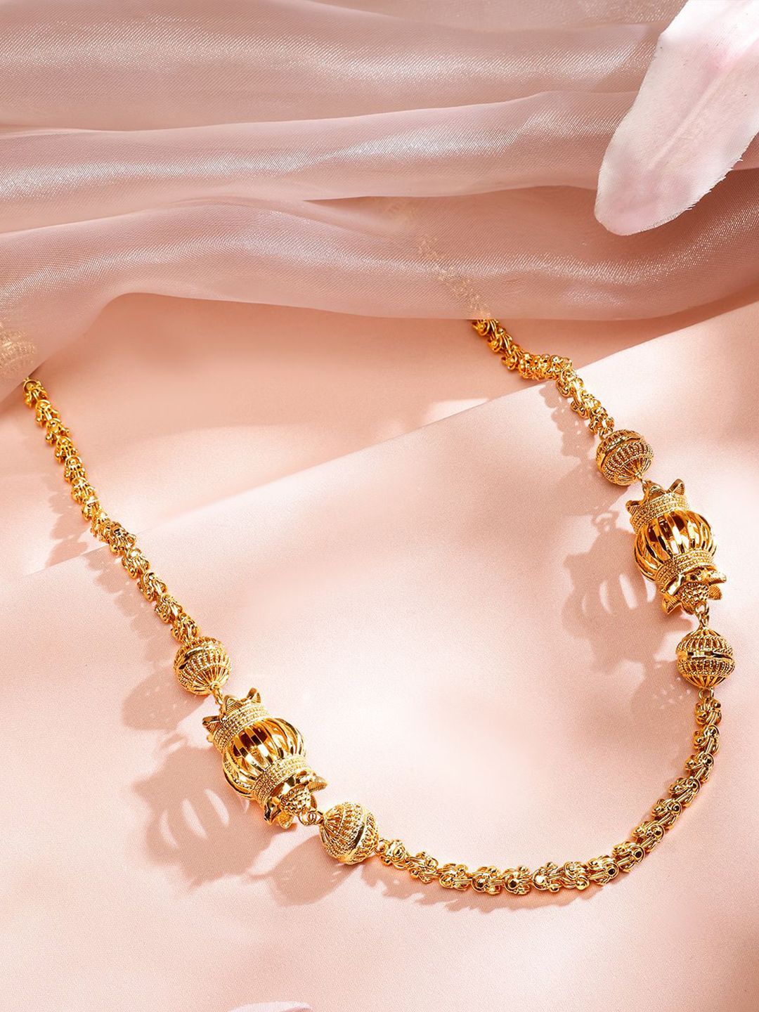 Rubans Wanita 22K Kalung Panjang Berbaduan Emas dengan Motif Manik-manik yang Berbadu