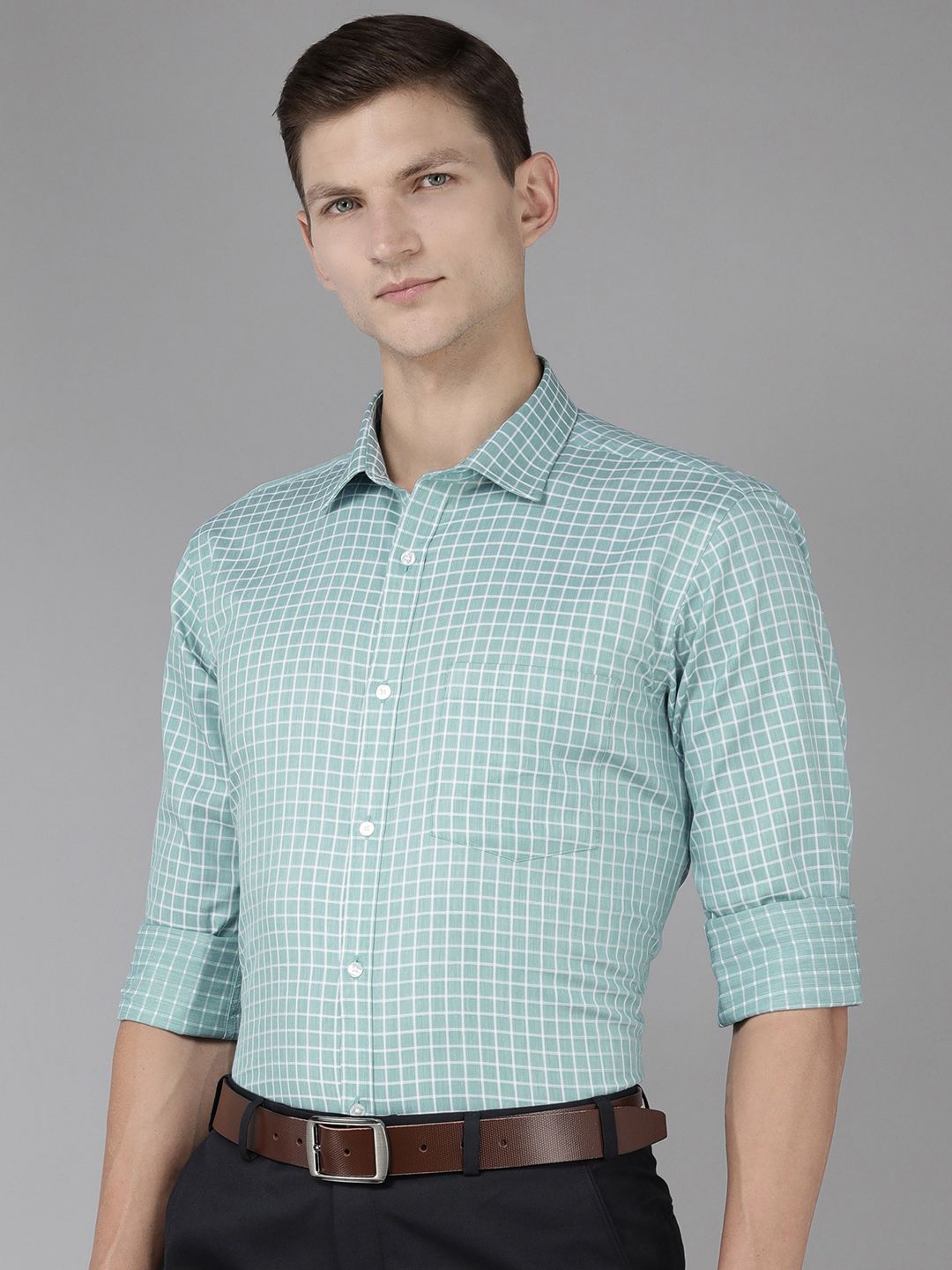 Park Avenue Men Pure Cotton Slim Fit Grid Tattersall Checks Opaque Formal Shirt