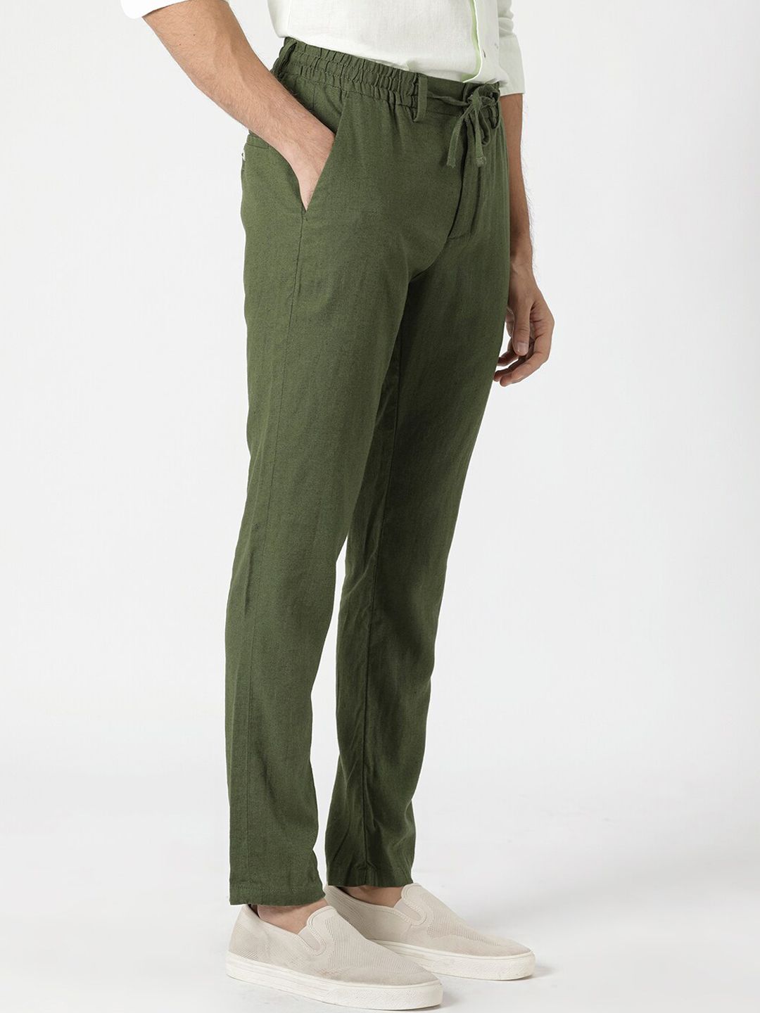 RARE RABBIT Men Linac Drawstring Slim Fit Cotton Trouser