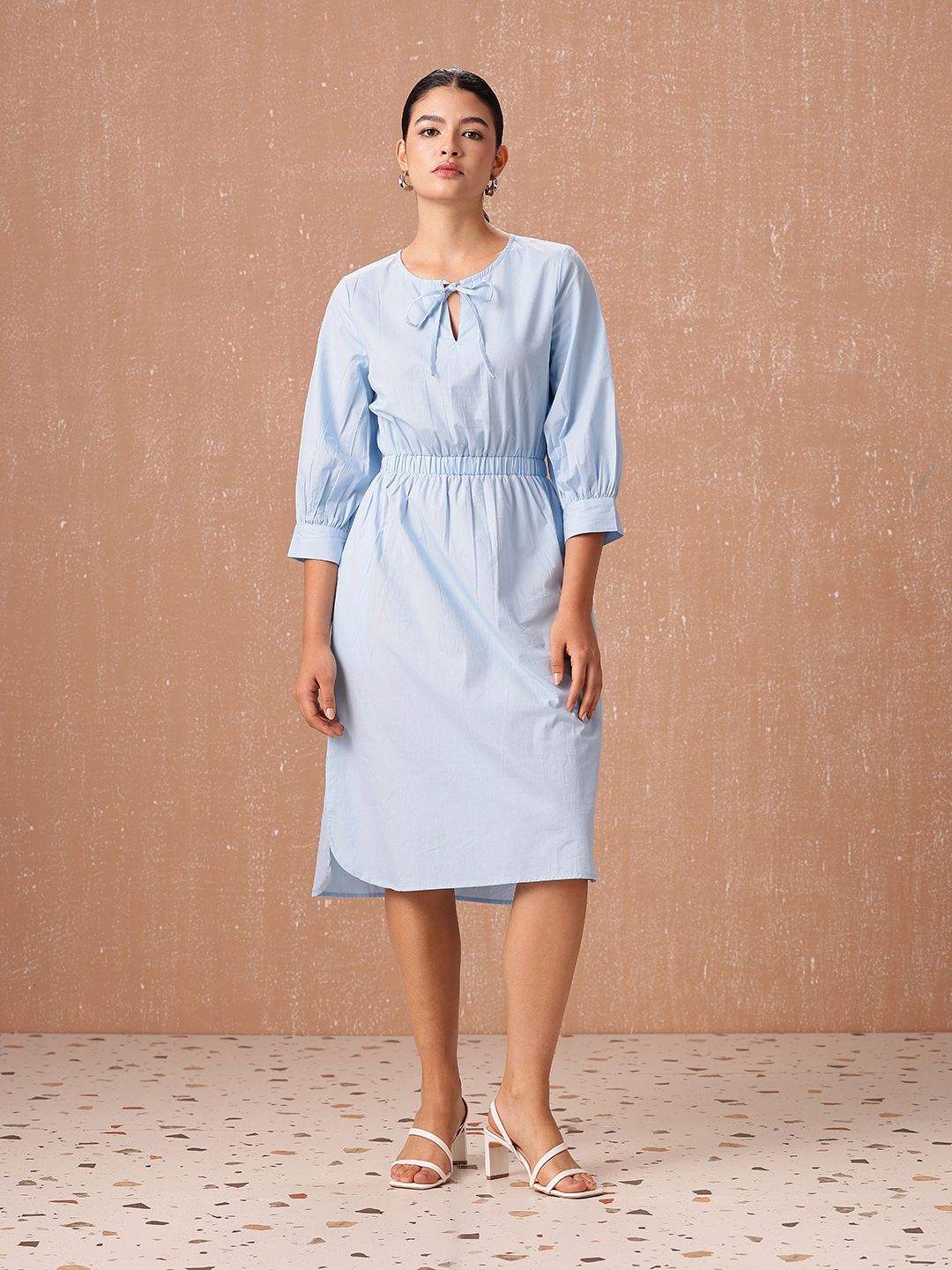 all about you A-Line Cinched Waist Pure Cotton Midi Dress
