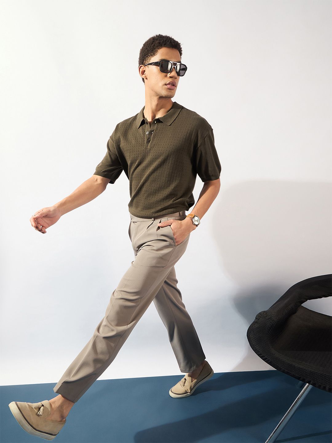 DENNISON Oversized Polo Collar Knitted T-Shirt