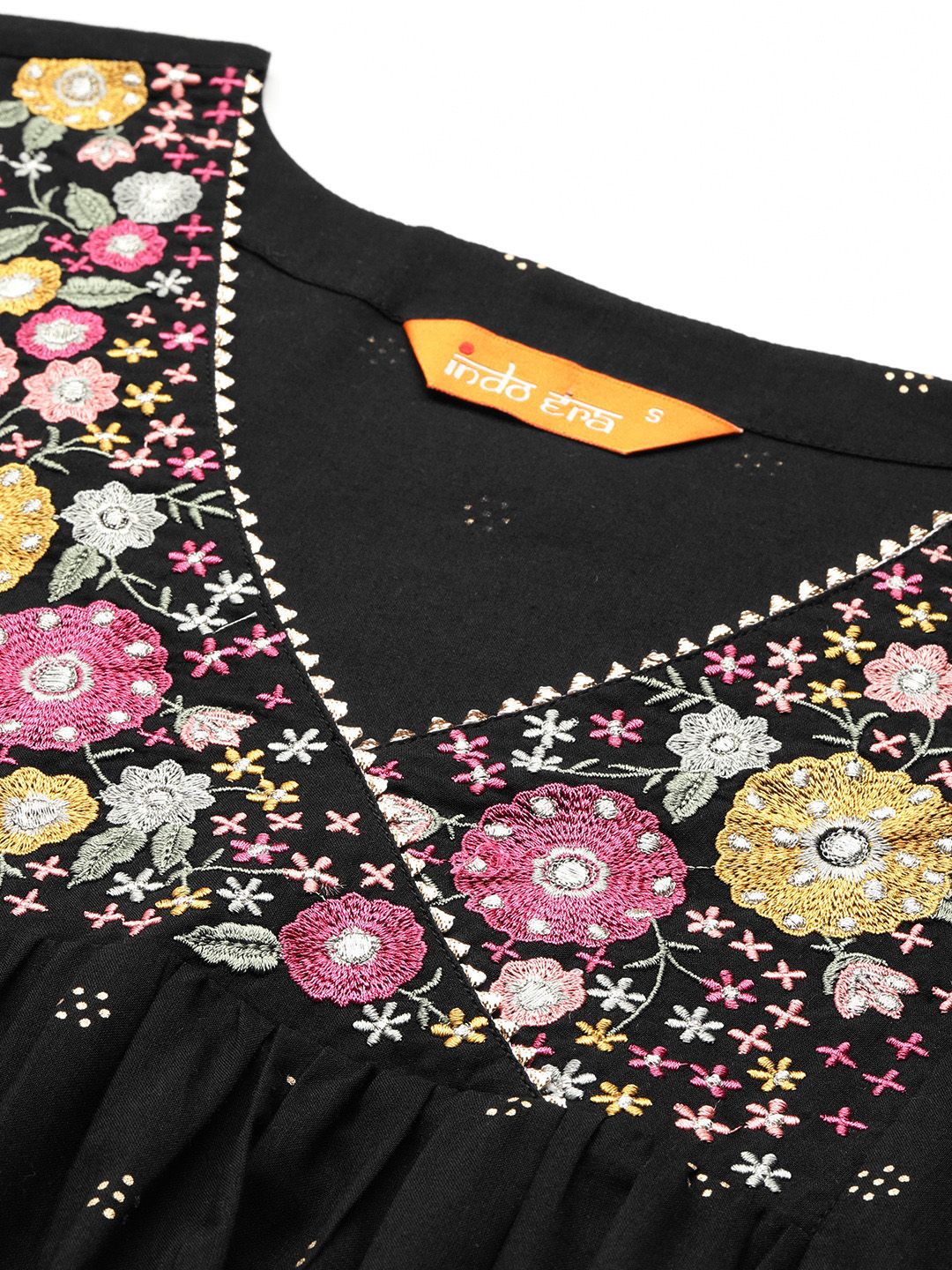 Indo Era Floral Embroidered Empire Thread Work Pure Cotton Kurta with Palazzos