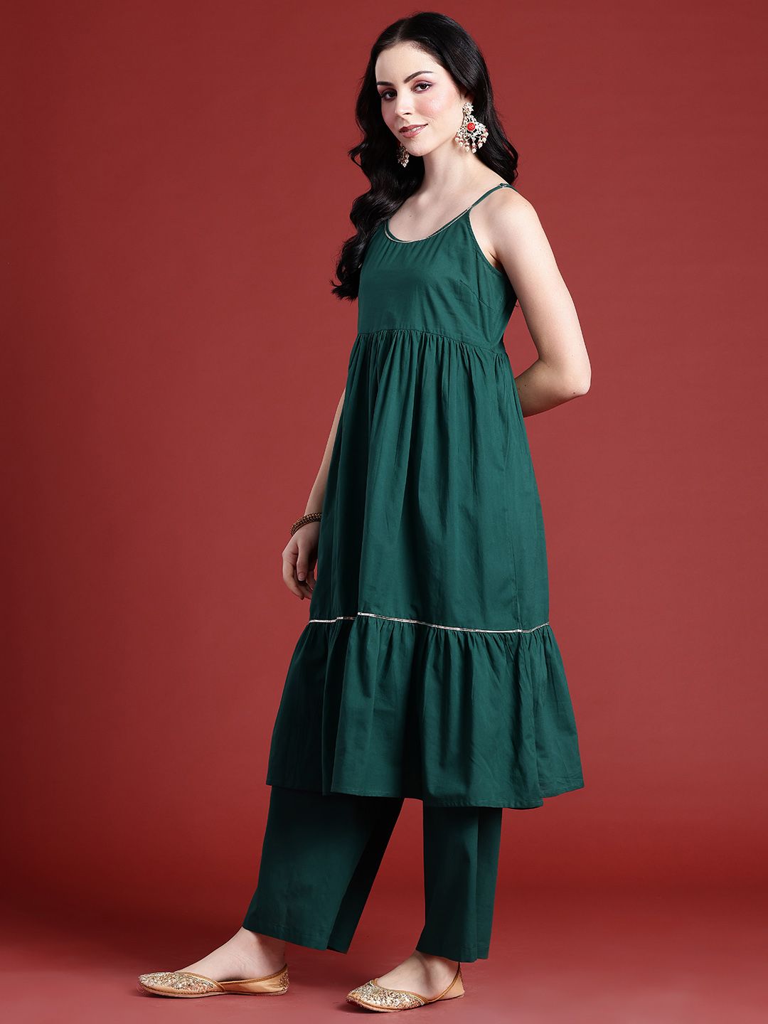 Anouk Gotta Patti Empire Cotton Kurta with Palazzos & With Dupatta