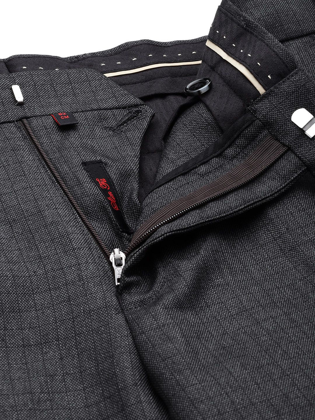 Raymond Men Checked Slim Fit Mid-Rise Formal Trousers