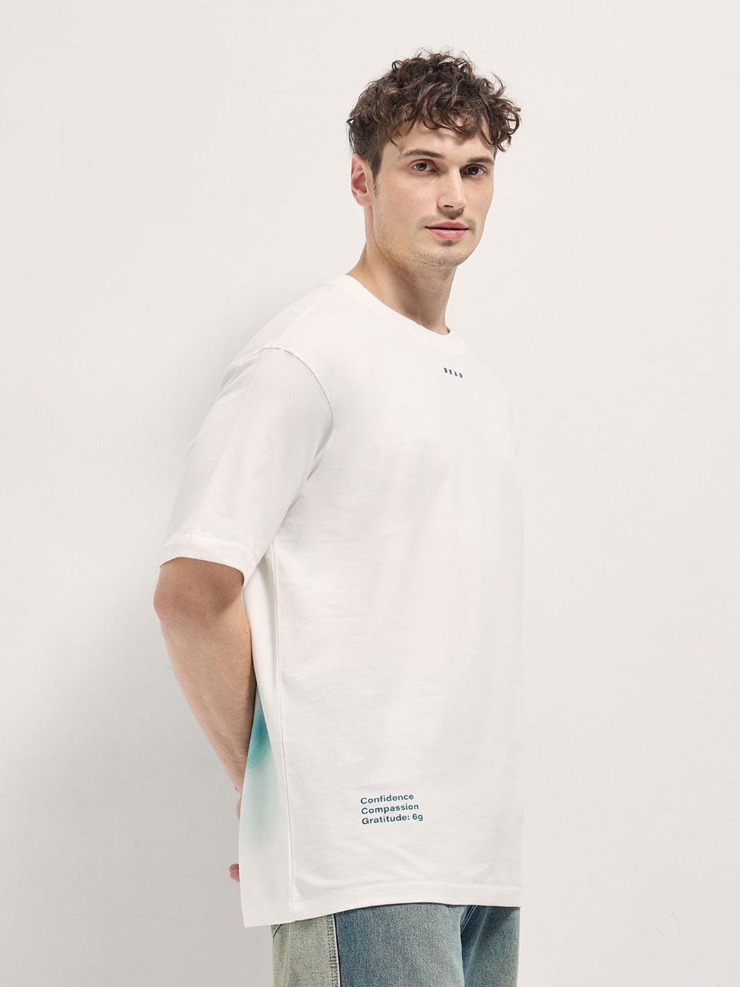 THE BEAR HOUSE Men Typography Printed Round Neck Cotton Oversized T-shirt