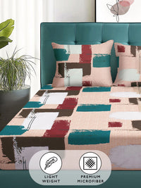 Story@home Arena Peach-Coloured & White Printed 180 TC Queen Bedsheet with 2 Pillow Covers