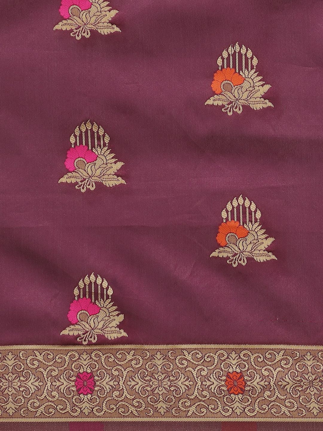 Saree mall Wine-Coloured & Golden Woven Design Banarasi Saree