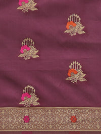 Saree mall Wine-Coloured & Golden Woven Design Banarasi Saree