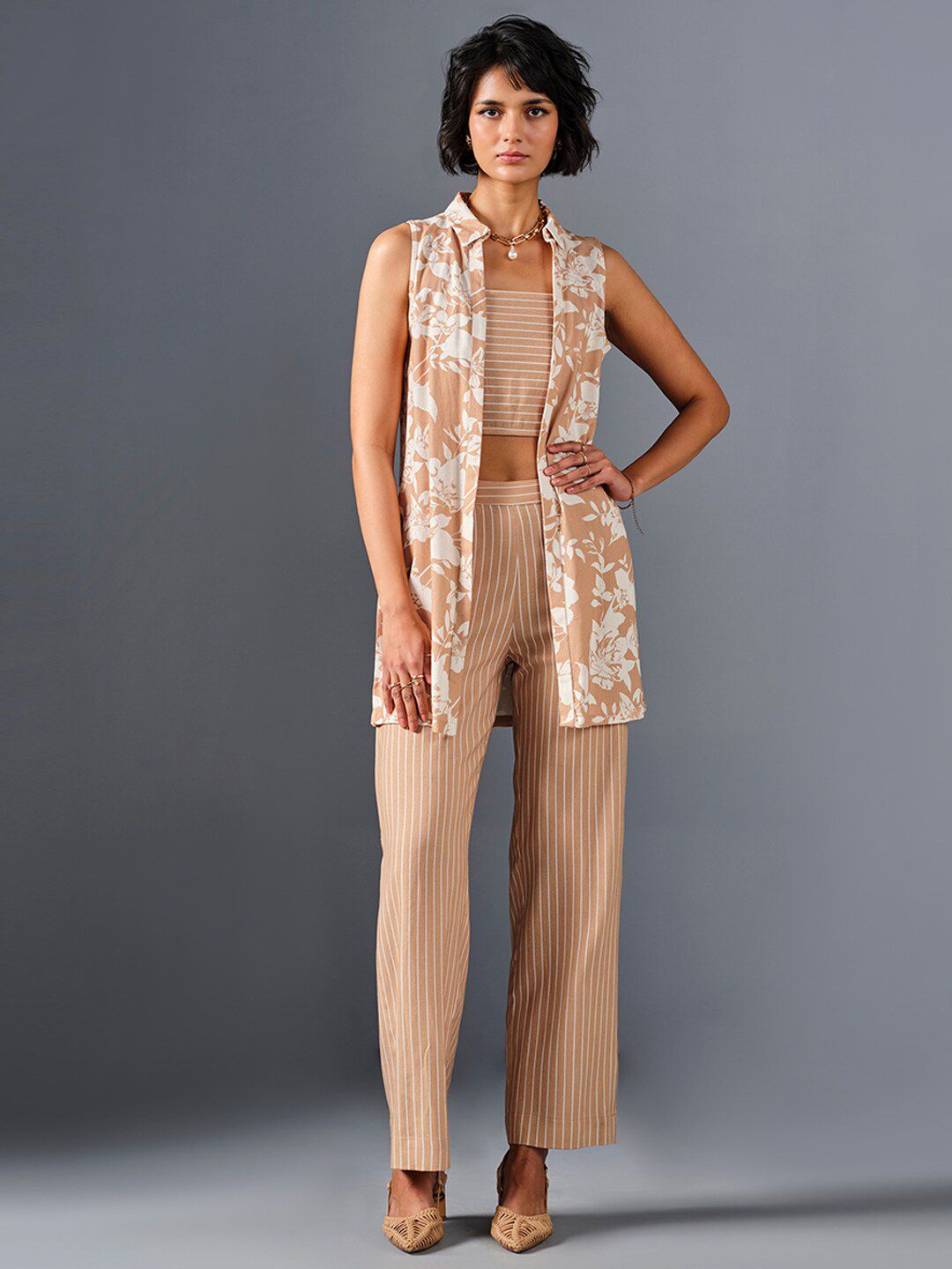AND Striped Top With Trouser & Printed Jacket Co-Ords