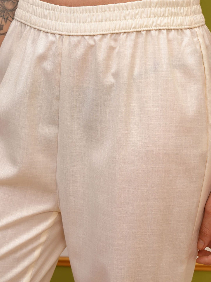 Vishudh Cream Regular Thread Work Kurta with Trousers & With Dupatta