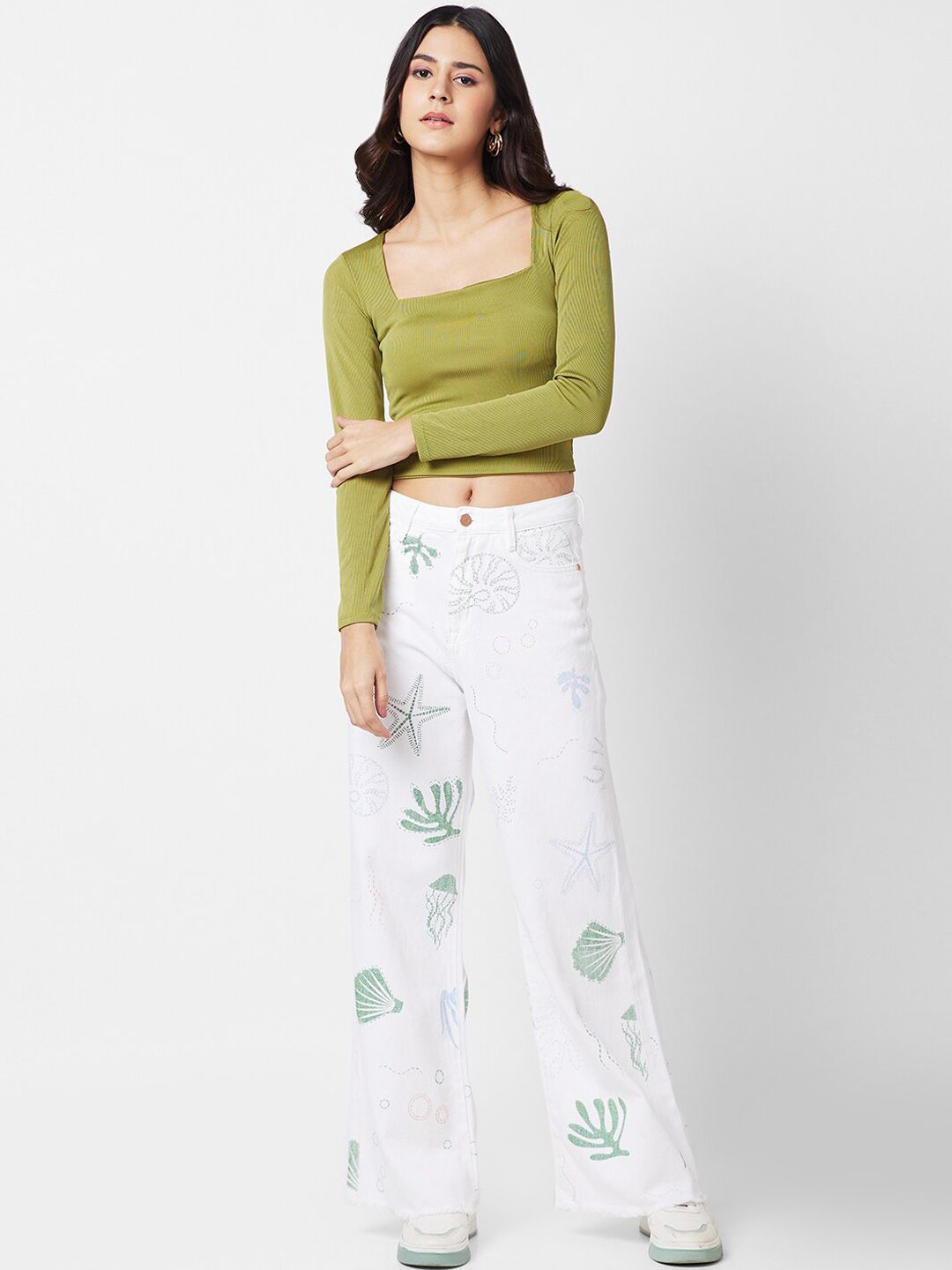 SPYKAR Women Wide Leg High-Rise Printed Stretchable Jeans