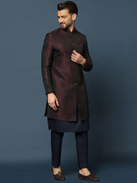 KISAH Men Woven Design Cotton Indowestern Sherwani Set
