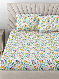 BOMBAY DYEING Dream Lover Green Floral Cotton 104 TC Queen Bedsheet Set 2.54 x 2.24m