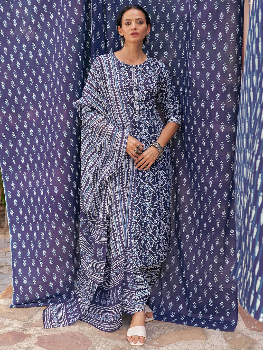 Libas Floral Printed Pure Cotton Kurta with Salwar & Dupatta