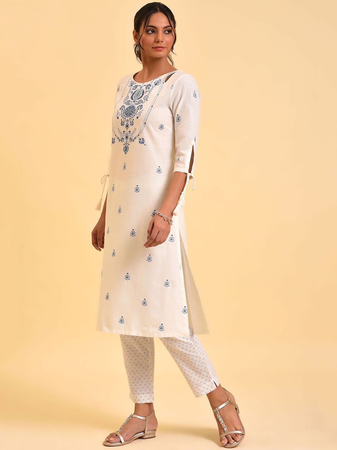 W Floral Print Cotton Kurta With Slim Pant