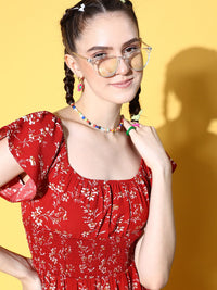 Berrylush Women Red Floral Vacay Attire