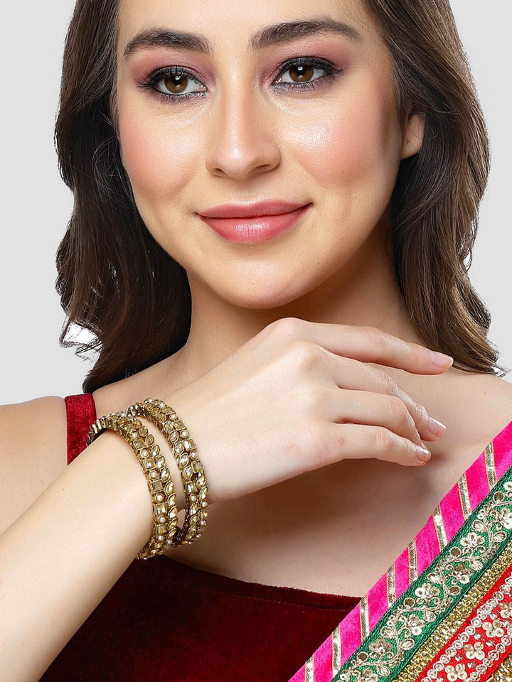 KARATCART 2-Pcs Gold-Plated Kundan-Studded Bangles