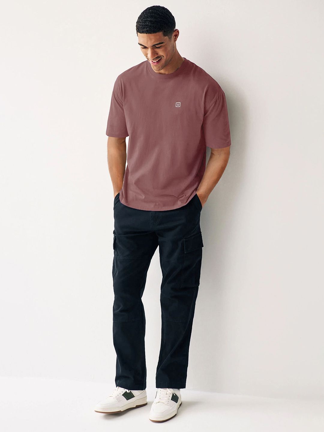 Urbano Fashion Men Solid Round Neck Cotton Oversized T-shirt