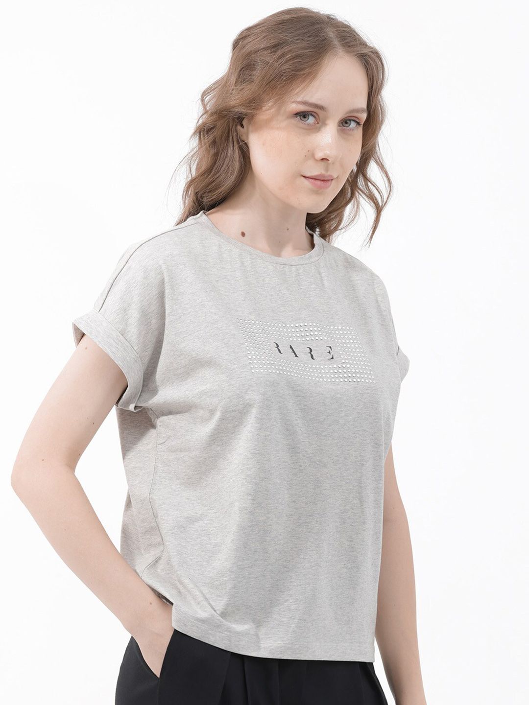 RAREISM Women Solid Extended Sleeves T-shirt