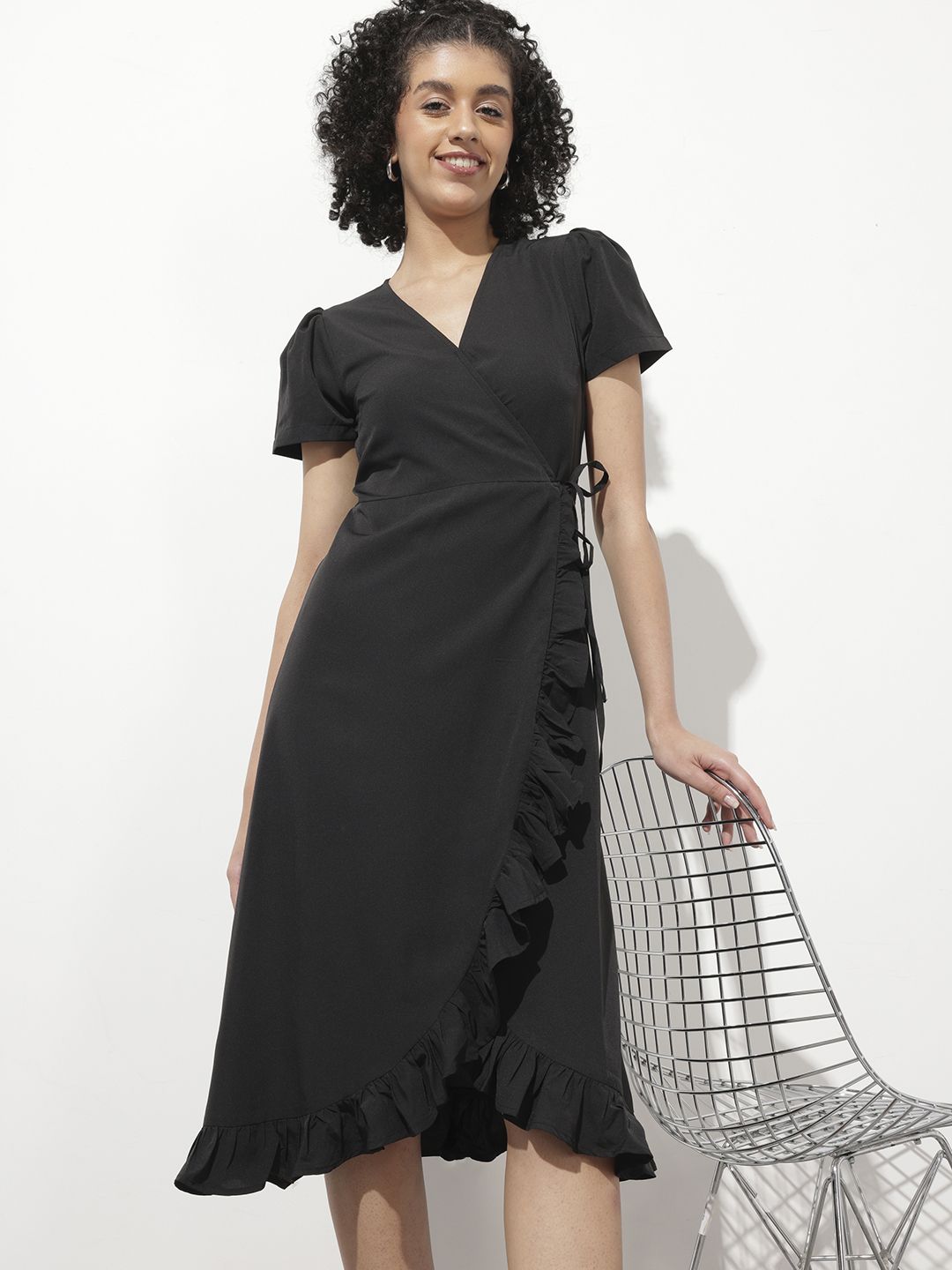 DressBerry Twirl-Worthy Ruffled Wrap Midi Dress
