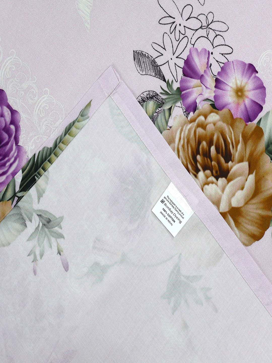 BOMBAY DYEING Blooming Muse Purple Floral Cotton 144 TC King Bedsheet Set 2.74 x 2.74 m