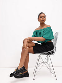 DressBerry Refreshing Green Off-Shoulder Gathered Crop Top