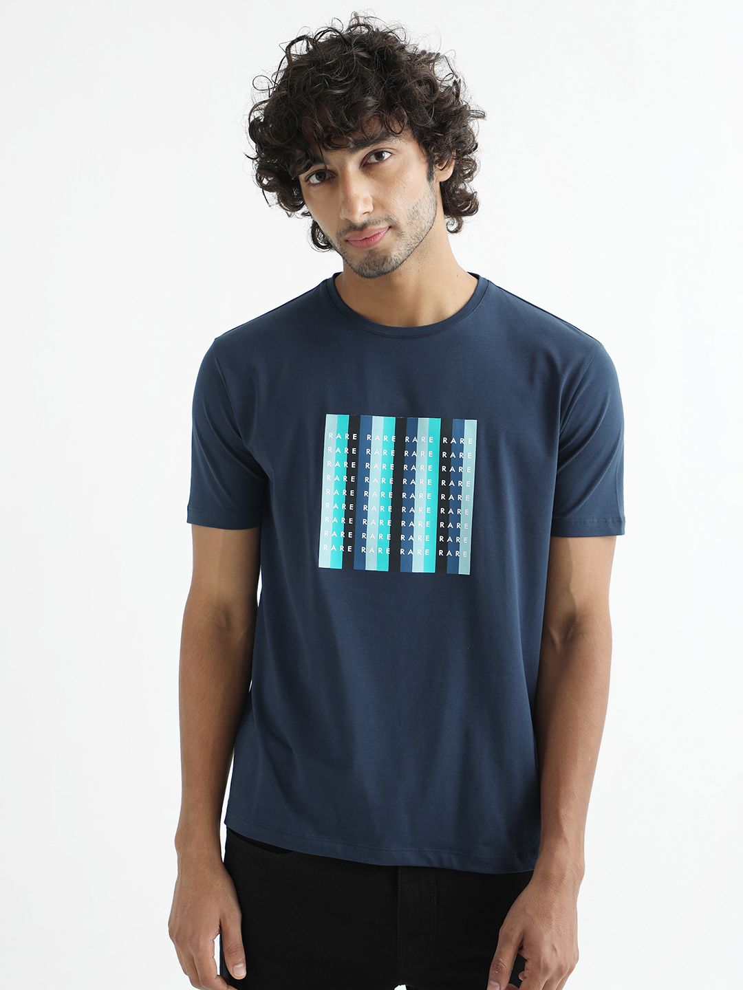RARE RABBIT Men Acai Graphic Printed Slim Fit Cotton T-Shirt