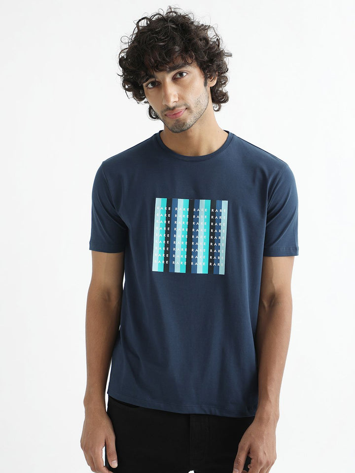 RARE RABBIT Men Acai Graphic Printed Slim Fit Cotton T-Shirt