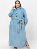 KLOTTHE Plus Size Long Sleeve Woolen Bath Robe With Belt